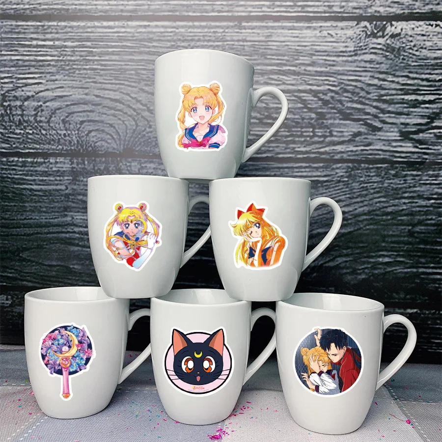 Juego de pegatinas de Sailor Moon impermeables, pegatinas de Anime para maleta, cuaderno, guitarra, monopatín, piel para portátil, 50 unidades