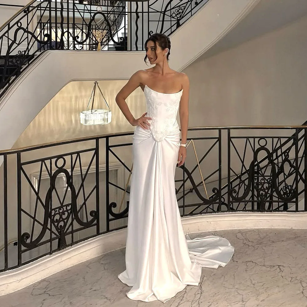

Lace Pleat Wedding Dresses 2026 Luxury Strapless Mermaid Sleeveless Corset Bride Gowns Sweep Train robe de mariée Customized