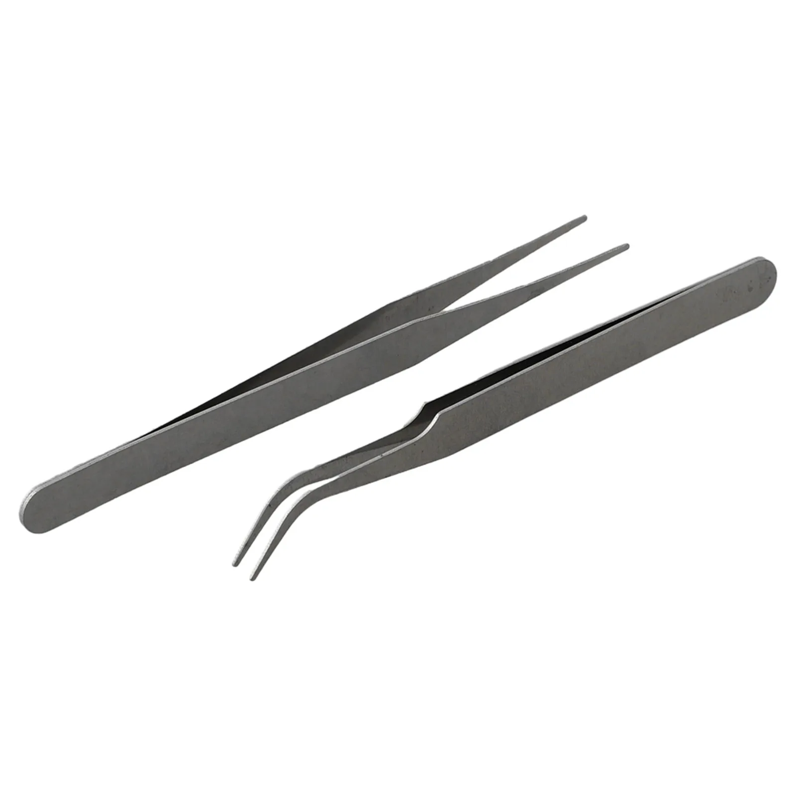 2pcs Precision Stainless Steel Tweezers Electronic Industrial Tweezers Anti Static Curved Straight Tip Dismantling Repair Tools