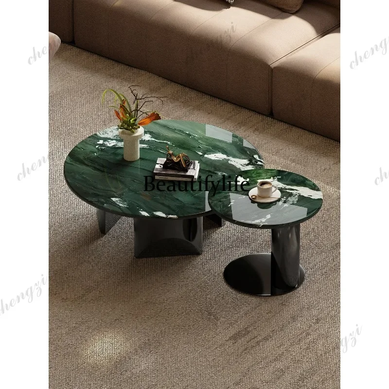 a68 Light luxury high-end luxury stone combination coffee table living room high-end marble round coffee table