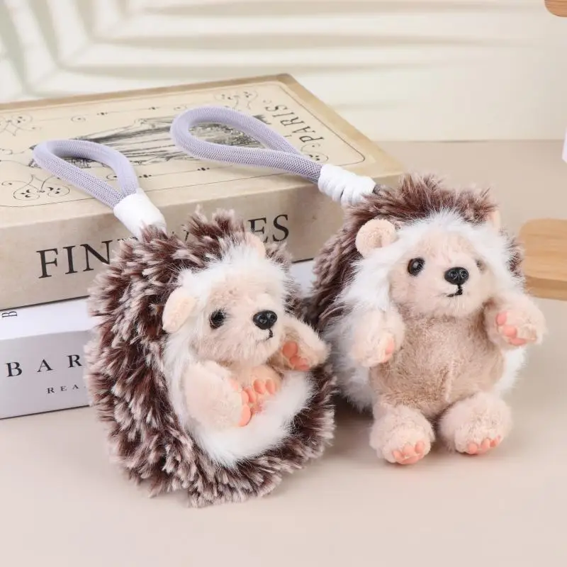 Cute Reversible Hedgehog Plush Keychain Fluffy Stuffed Animal Doll Keyring Backpack Pendant Lovely Desktop Pet Bag Decor