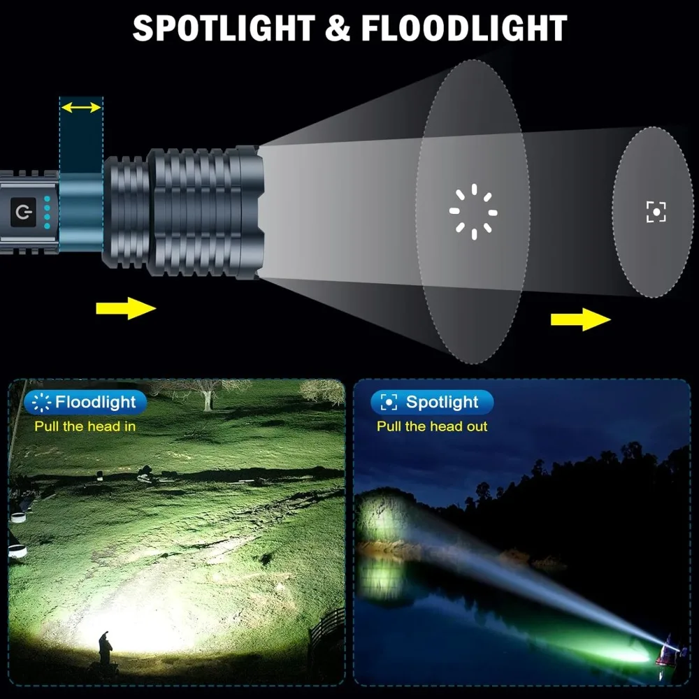 Flashlights High Lumens, Super Bright Rechargeable Flash Light, Powered by Battery