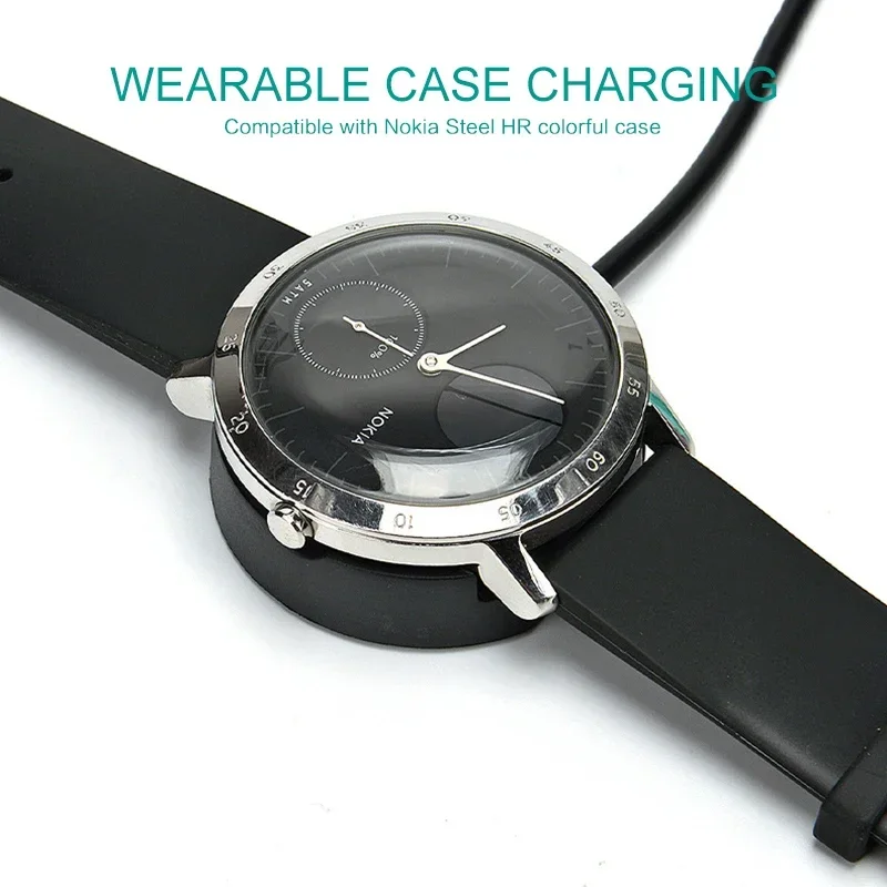 1M USB Charging Cable For Nokia Steel Hr Smart Watch Charger With Non-slip Silicone Base