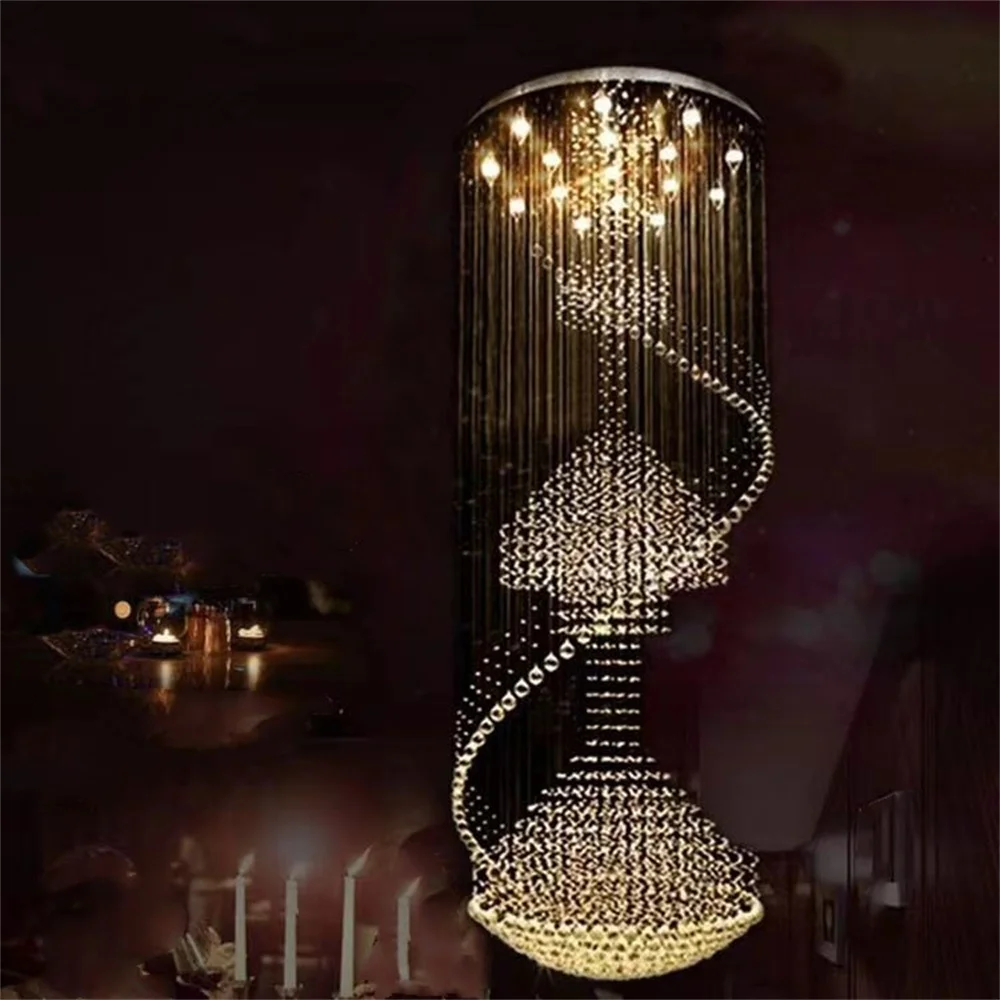 

Modern Long LED Spiral Living Crystal Chandeliers Lighting Indoor Fixture for Staircase Stair Lamp Showcase Bedroom Hotel Hall