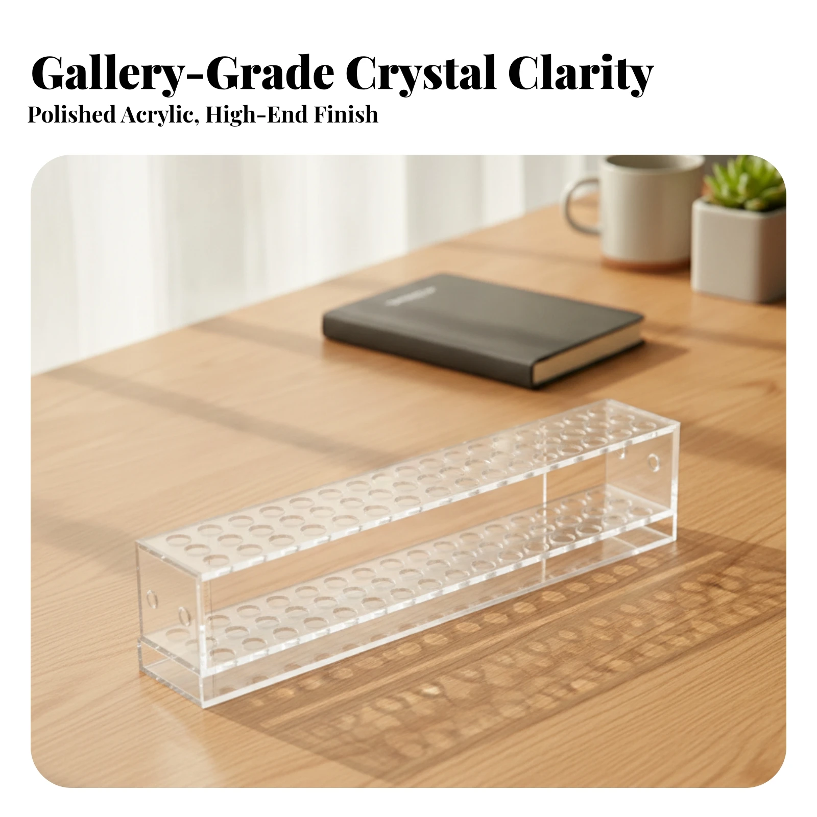 Acrylic Pen Rack with 48 Holes Clear Acrylic Pen Holder with Holes Organizer Space-Saving Sleek for Artists, Stationery Storage