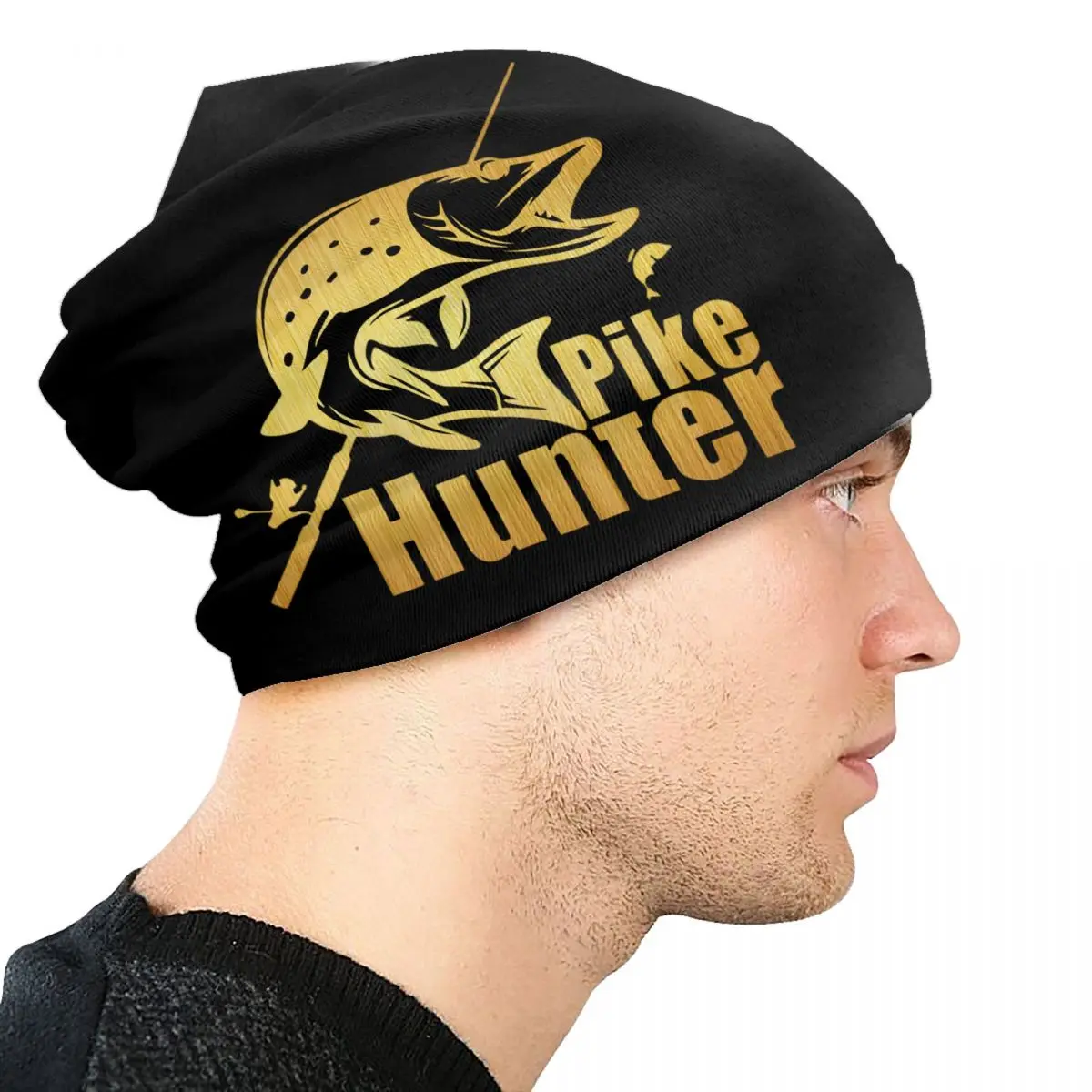 Custom Pike Hunter Fish Bonnet Hats Hip Hop Knit Hat For Women Men Warm Winter Fishing Fisherman Skullies Beanies Caps