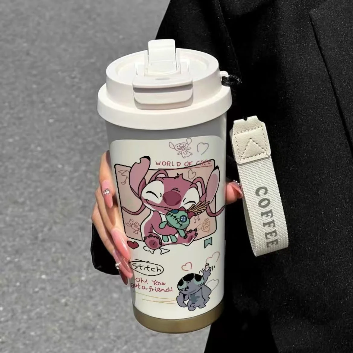 

Disney Stitch Vacuum Insulated Cup Student Large-Capacity Stainless Steel Straw Cup Unisex Car Coffee Cup High-End Portable Cup
