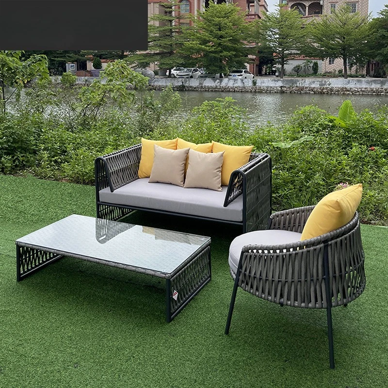 

Nordic outdoor rattan sofa outdoor courtyard leisure furniture rattan chair combination villa bed and breakfast terrace double r