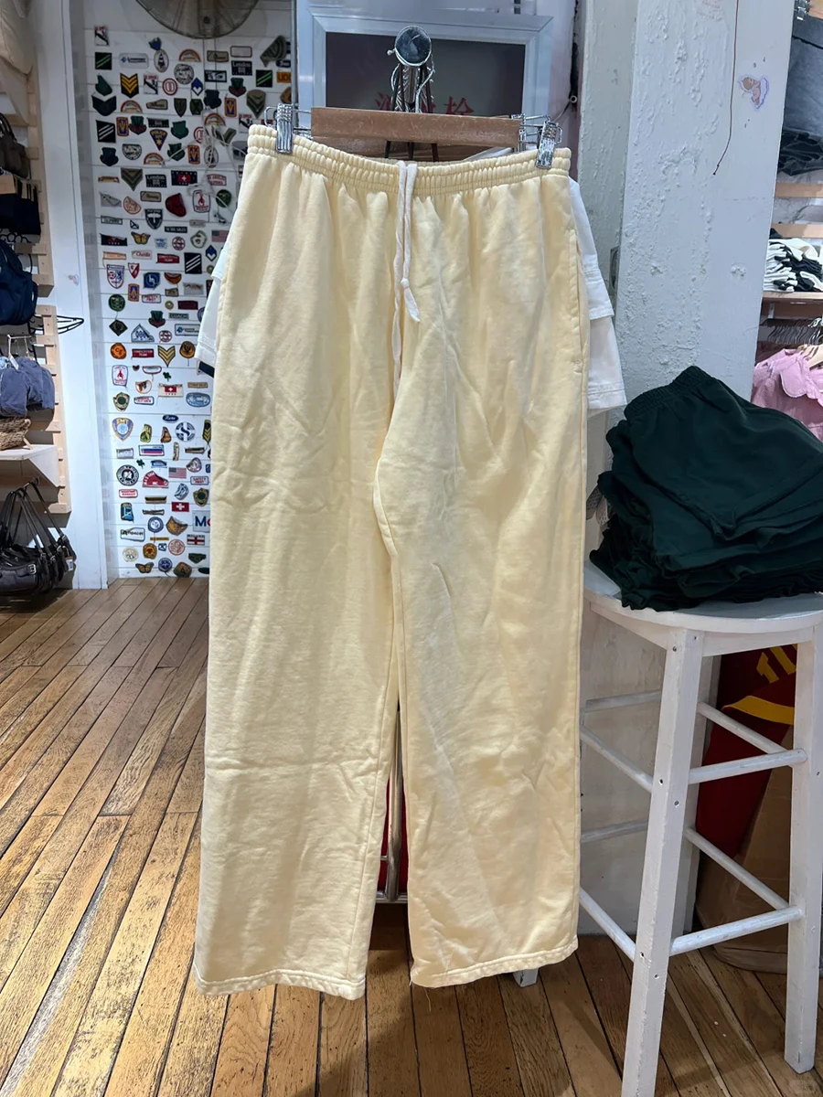 

Milk Yellow Casual Drawstring Sweatpants Women Spring Elastic High Cotton Wide Leg Trousers Solid Vintage Streetwear Baggy Pants