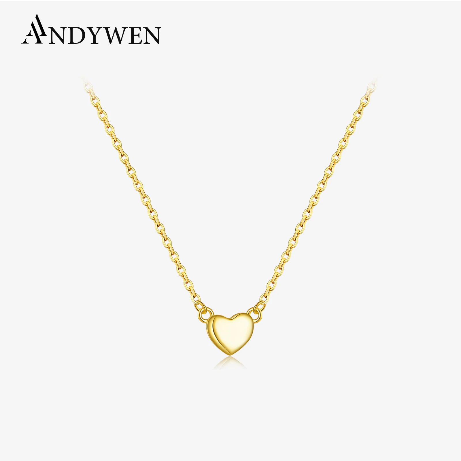 ANDYWEN-collar con colgante de corazón liso para mujer, de Plata de Ley 925, dorado, gargantilla de cadena, joyería fina definida para boda 2023