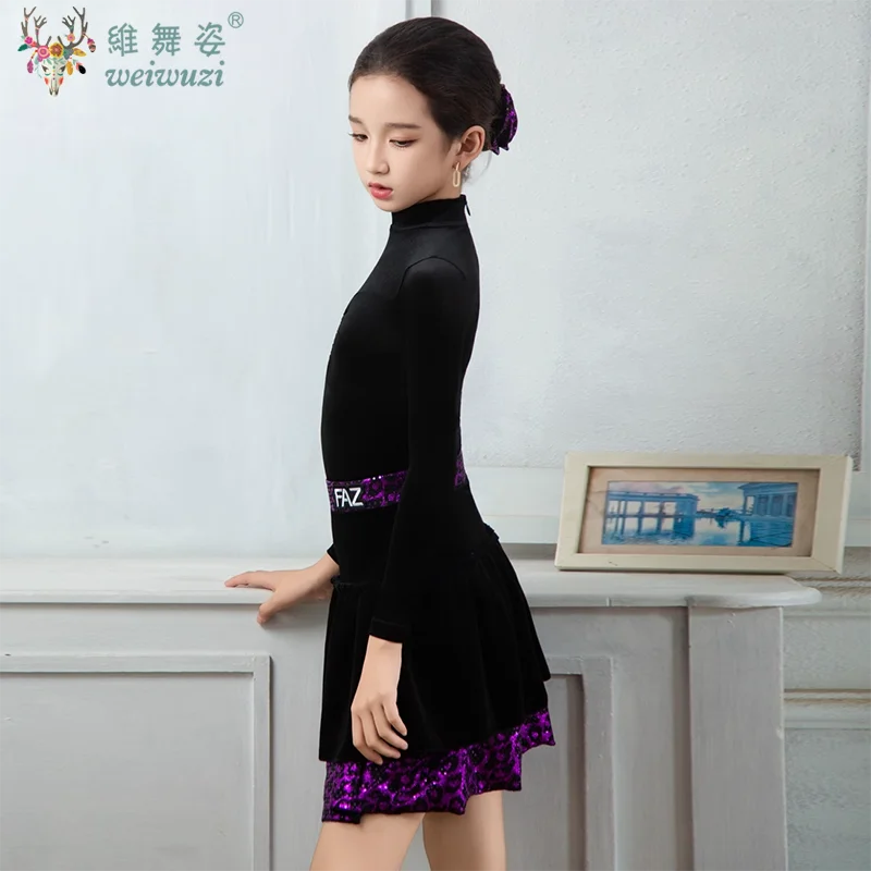 Crianças veludo vestidos latinos ginástica dancewear competição dança traje cha cha vestido de dança prática roupas topos saia