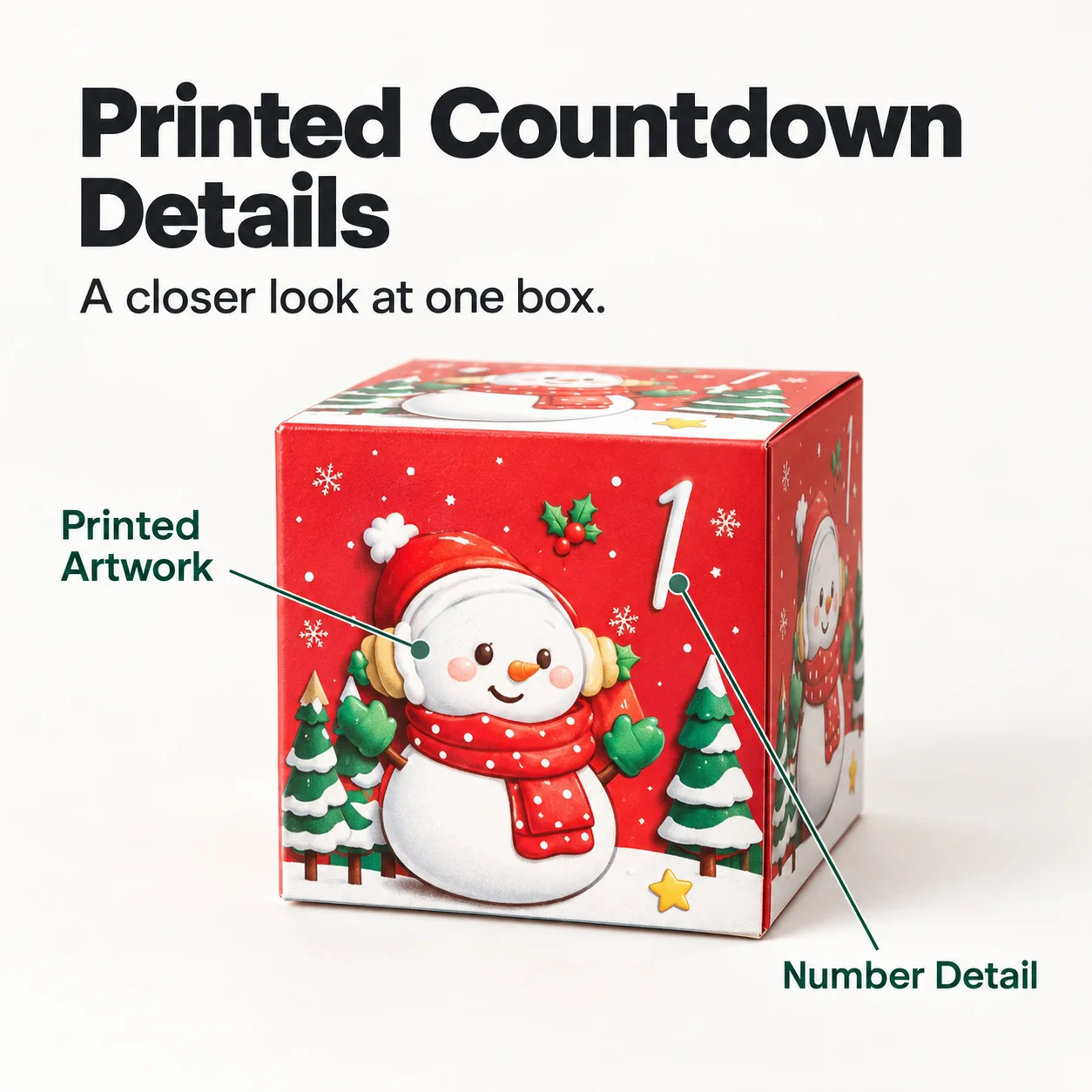 Christmas Countdown Boxes, 24 Count, Printed Square Boxes for Tabletop Displays