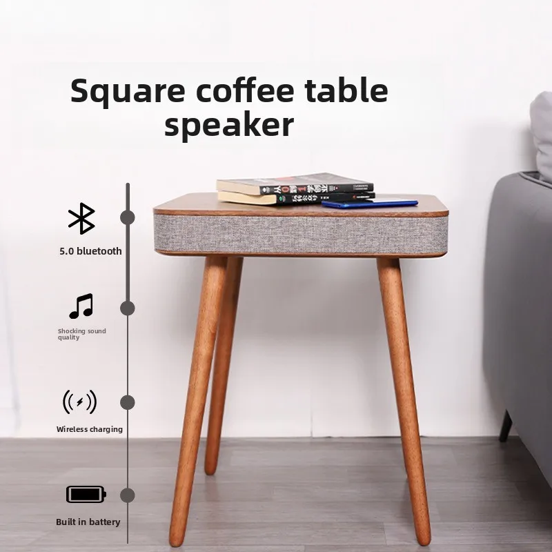 VYOPBC Square Coffee Table with Wireless Charging Bluetooth Speaker Stereo Sound for Living Room Hotel