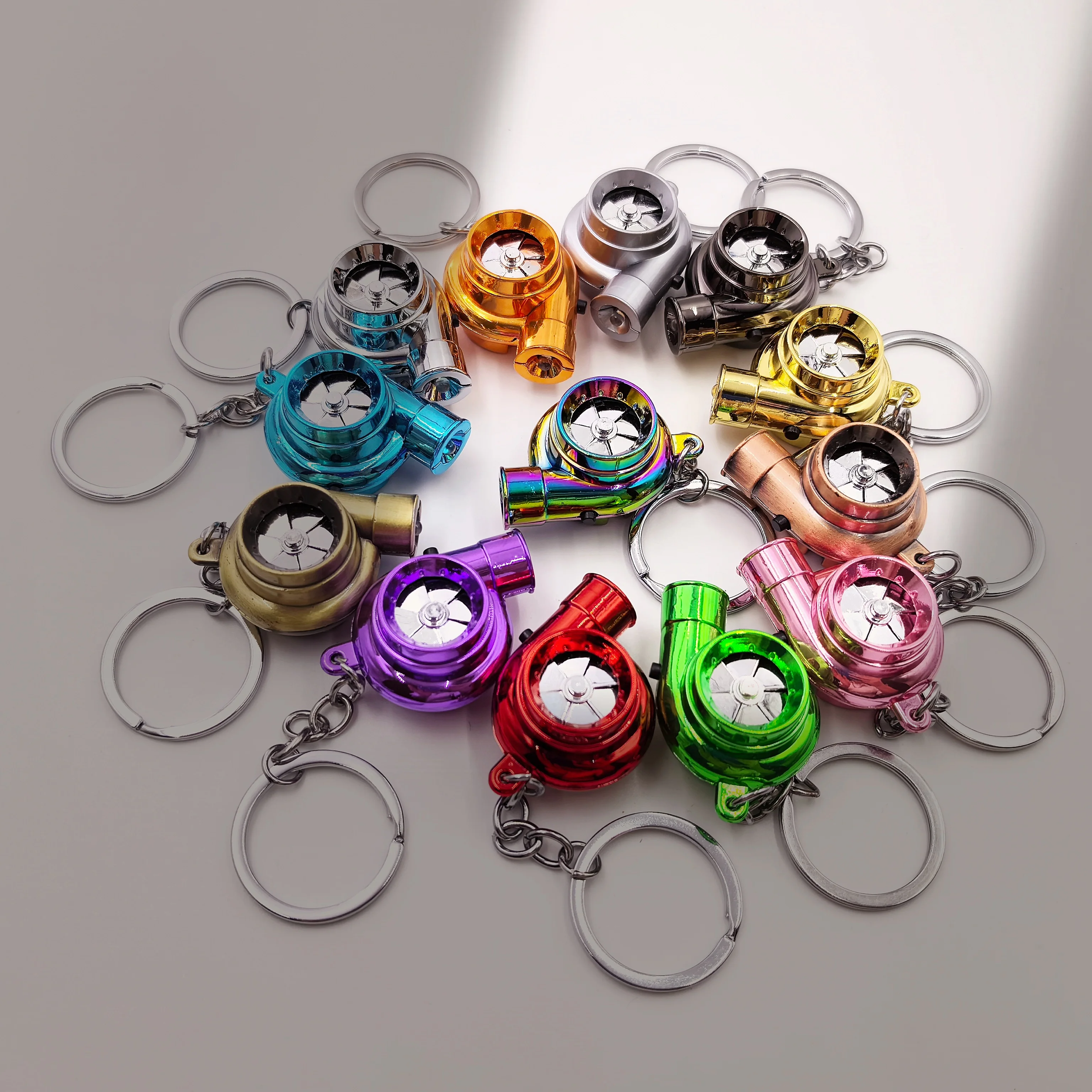 Turbo Turbocharger Keychain Spinning Turbine Key Creative car Gearbox Gear head Chain Ring Keyring Keyfob Car Keyring