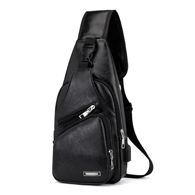 2024 New Men\'s USB Smart Chest Bag Messenger Bag One Shoulder Korean Style Casual Canvas Bag