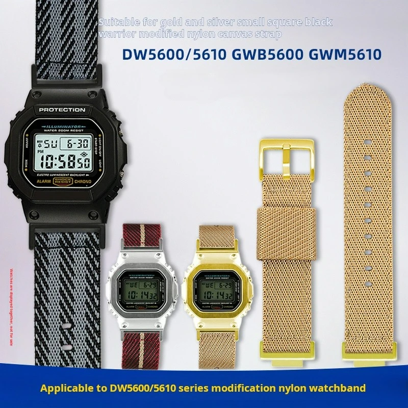

Metal head men watch strap modified For Casio small square DW5600 GMW5610 Gwb5600 GA2100 Waterproof nylon canvas Soft watchband