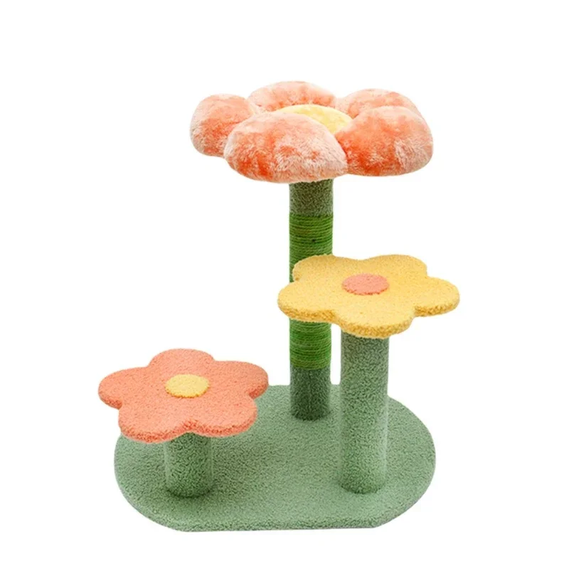 

2022 New hgh quality popular interactive floral cat tree climbing pet sisal flower catcher Climber Bed scratching post