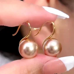 French 12mm Big Champagne Imitation Pearl Ear Hook Earrings for Women Personalized Wedding Jewelry Wholesale