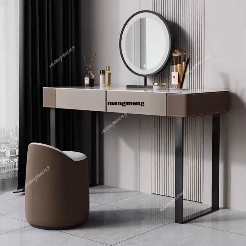 New Italian master bedroom saddle leather rock slab minimalist three-bucket cabinet bedroom dresser storage