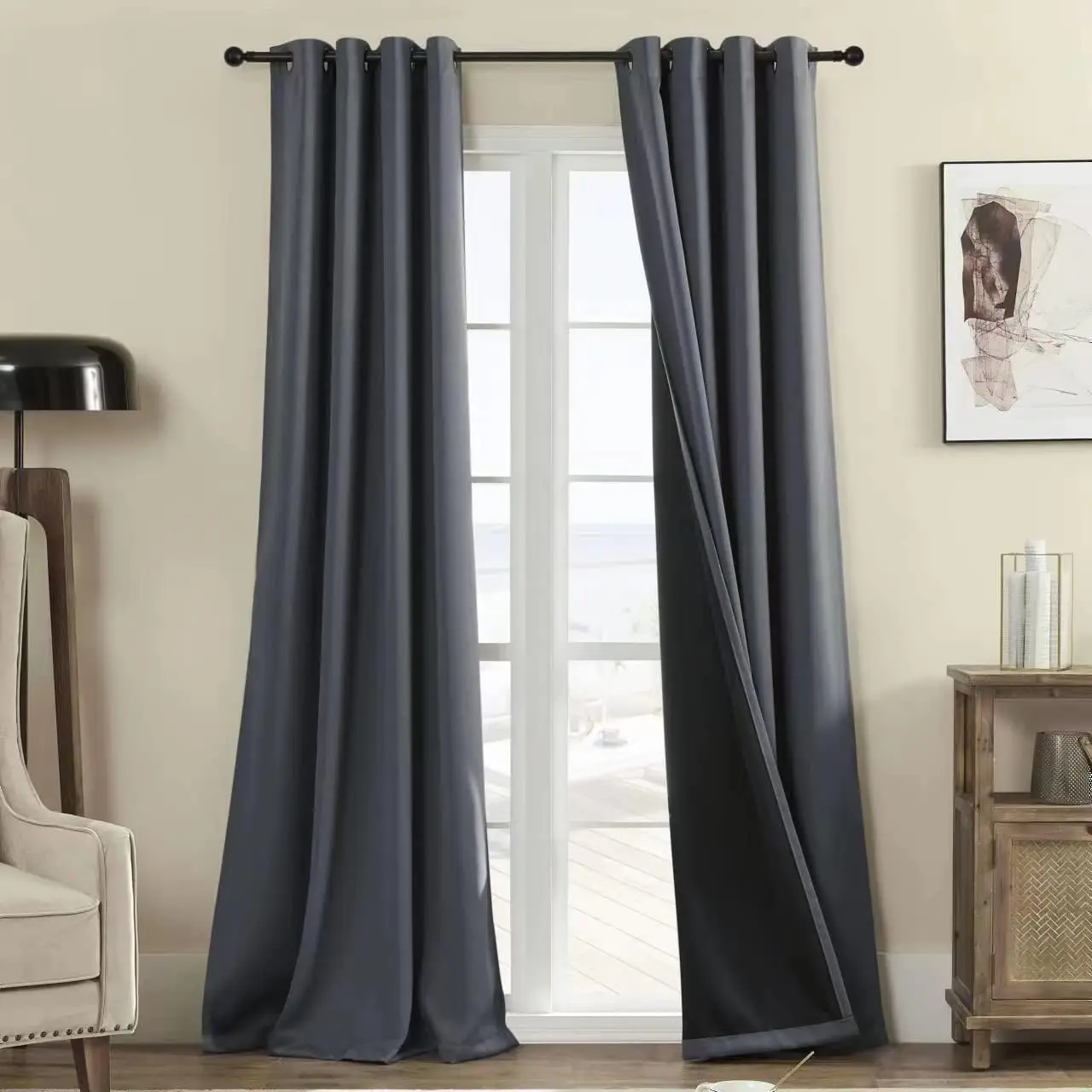 

Total Blackout 340 GSM Curtains 2 Panels, Full Shade 84 Inches Long Complete Drapes for Living Room, Dark Grey Thermal I