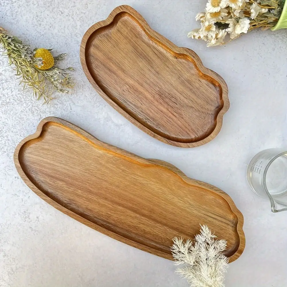 

Durable Wooden Cloud Shaped Tea Tray Japanese Irregularly Acacia Wood Tray Decorative Large Capacity Fruit Plate Dessert