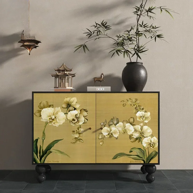 French medieval household entrance cabinet, living room storage, installation-free decorative cabinet