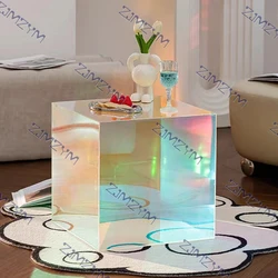 Acrylic Square Tea Table, Side Table, Bedroom Bedside Table, Simple And Luxurious Mirror Art Decoration, Photography Props