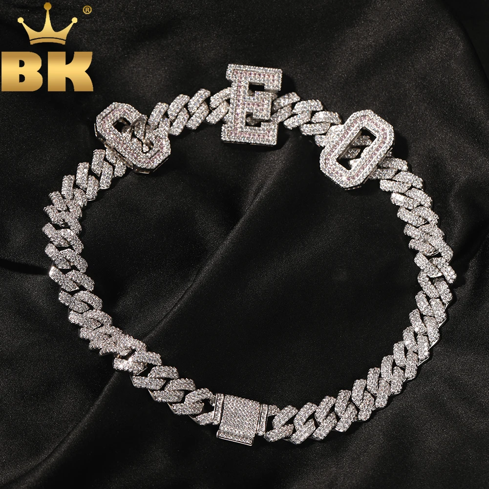 TBTK Custom Name 13mm Miami Cuban Necklace Iced Out 2 Colors Cubic Zirconia Personalized Initial Letter Hiphop Punk Jewelry