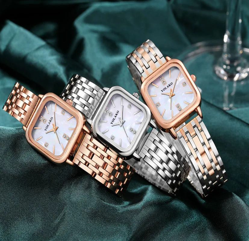 UTHAI European American Fashion Watch Women\'s Square Diamond Shell Quartz Wristwatch Steel Band Ladies Versatile Quality Watches