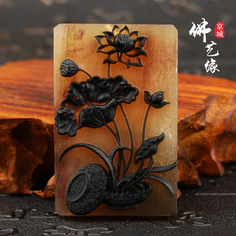 Horn Carving Lotus Brand Lotus Leaf Brand Pendant Pendant King Kong Xingyue bodhiDIYAccessories