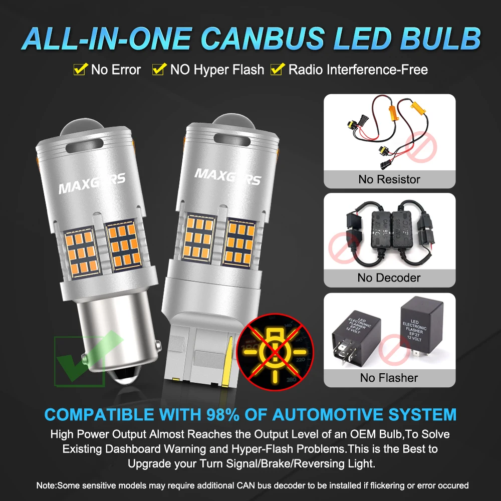 2x 23W P21W LED CANBUS 2500Lm PY21W Error Free BA15S T20 7440 W21W 1156 BAU15S No Hyper Flash 12V Turn Signal Lamp Super Bright