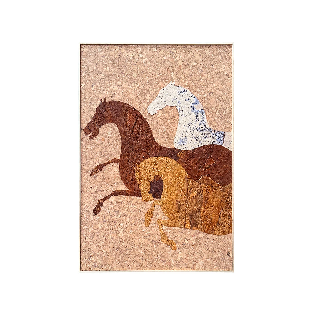 60x90cm Modern Printed Three Horse Image Wall Decor Custom Exquisite Eco-friendly Natural Cork Painting With Frame