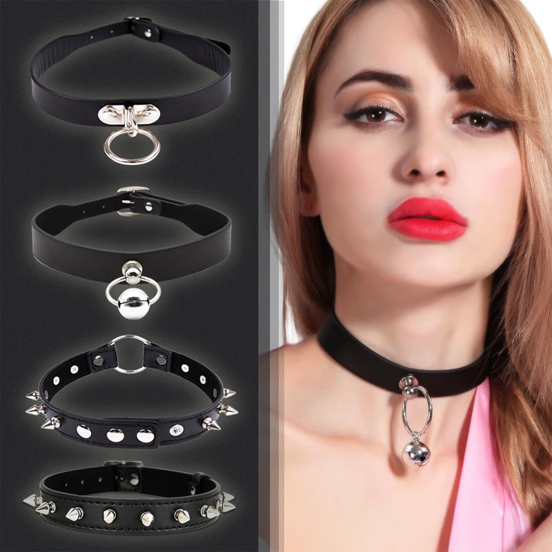 

Sexy Leather Punk Rivets Necklace Accessories For Fetish Collar Bondage Role Play Couples Flirting Men Women Cosplay Party Gift