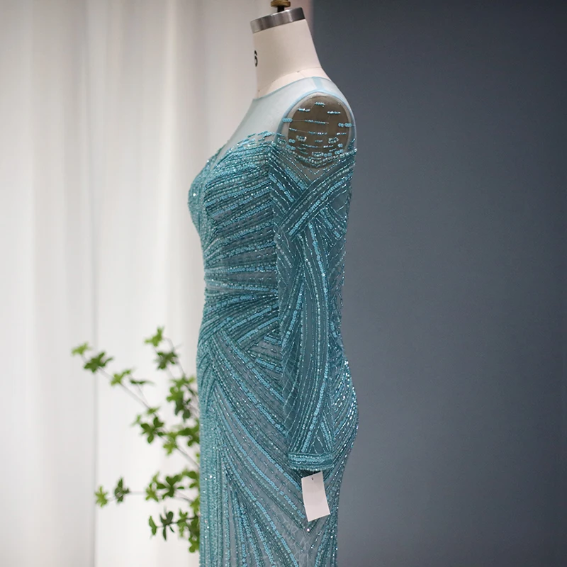 شارون سعيد فساتين سهرة فاخرة بحورية البحر باللون الأزرق في دبي للنساء لحفلات الزفاف بيضاء بأكمام طويلة فساتين حفلات رسمية SS306 مخصصة