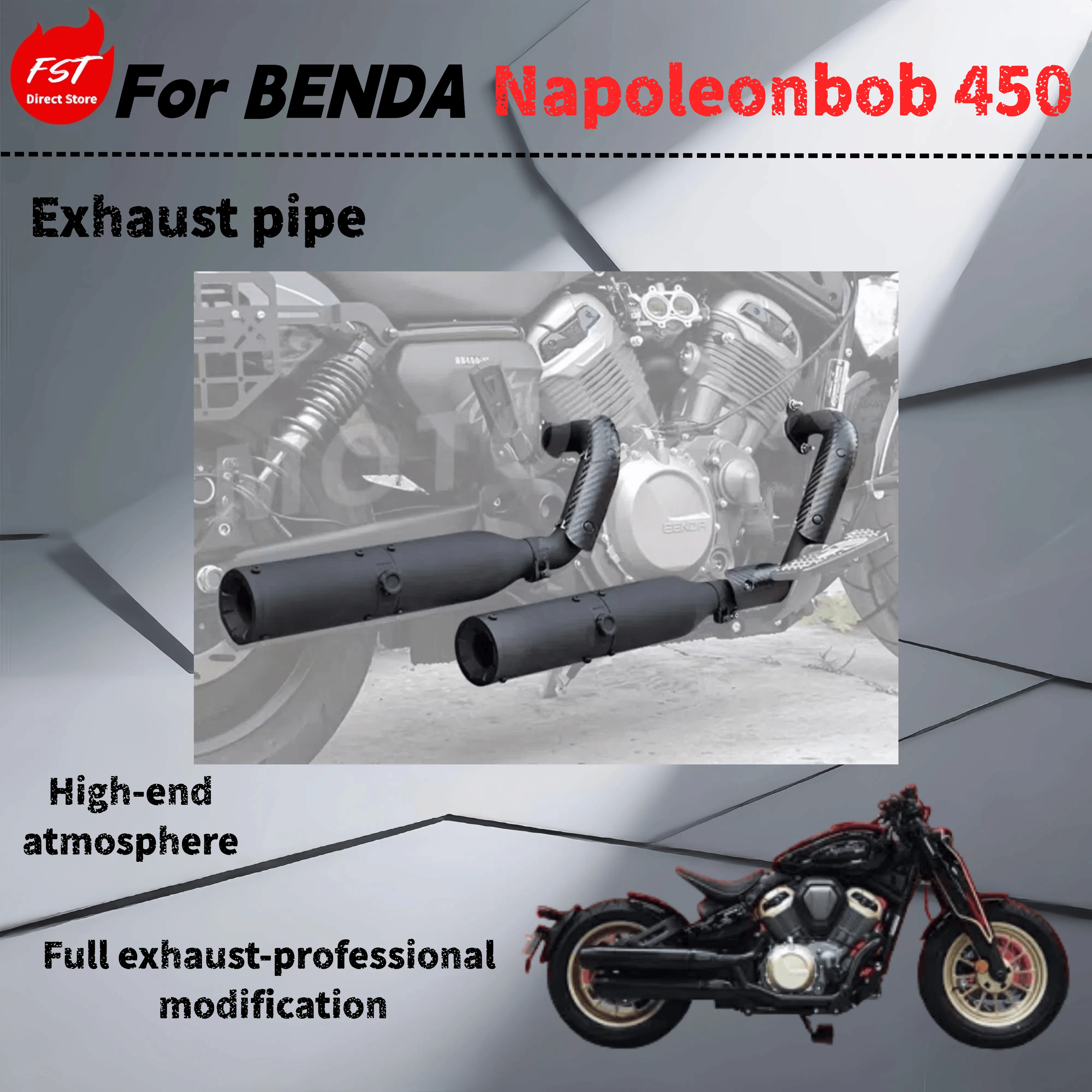 

For Benda Napoleonbob 450-Modified full exhaust pipe-the sound is deep, rich and powerfu