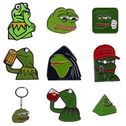 Hard Enamel Fun Green Pepe Frog Meme Aniaml Pin Pyramid Thinking Drink Animal Cartoon Brooch Hat Badge Keychain Gift for Friends