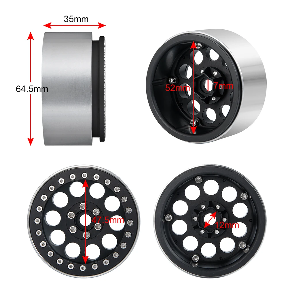 YEAHRUN 4 قطعة 2.2 بوصة Beadlock محور عجلات حافة ل 1/10 RC الزاحف سيارة محوري SCX10 90046 RR10 الشبح 90048 TRX4 TRX6 #4
