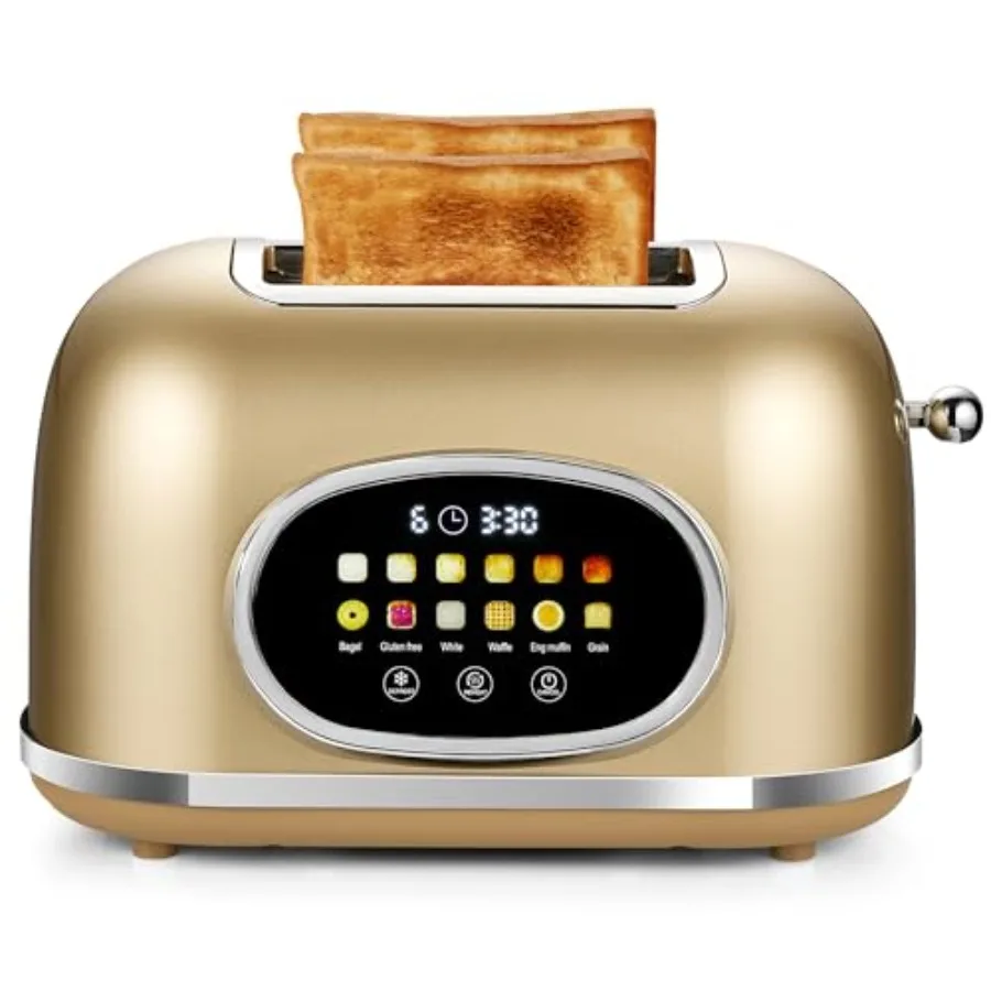 

2 Slice Toaster Smart Touch Screen Retro Stainless Steel Bread Toaster with Digital Timer Sleep Mode Bagel Cancel Defrost Funct