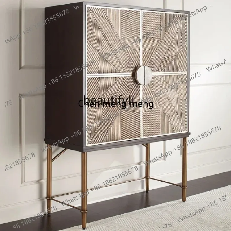

LHY26 ss New style NN Customized American stainless steel wine cabinet European neoclassical solid wood carving side cabinet ss