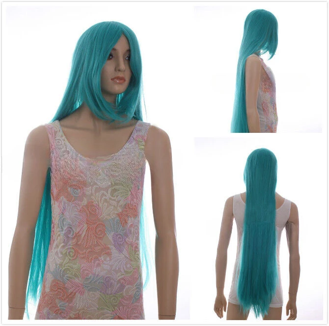 100CM  Straight Mint Green Synthetic  Hair Long Cosplay Party Wigs