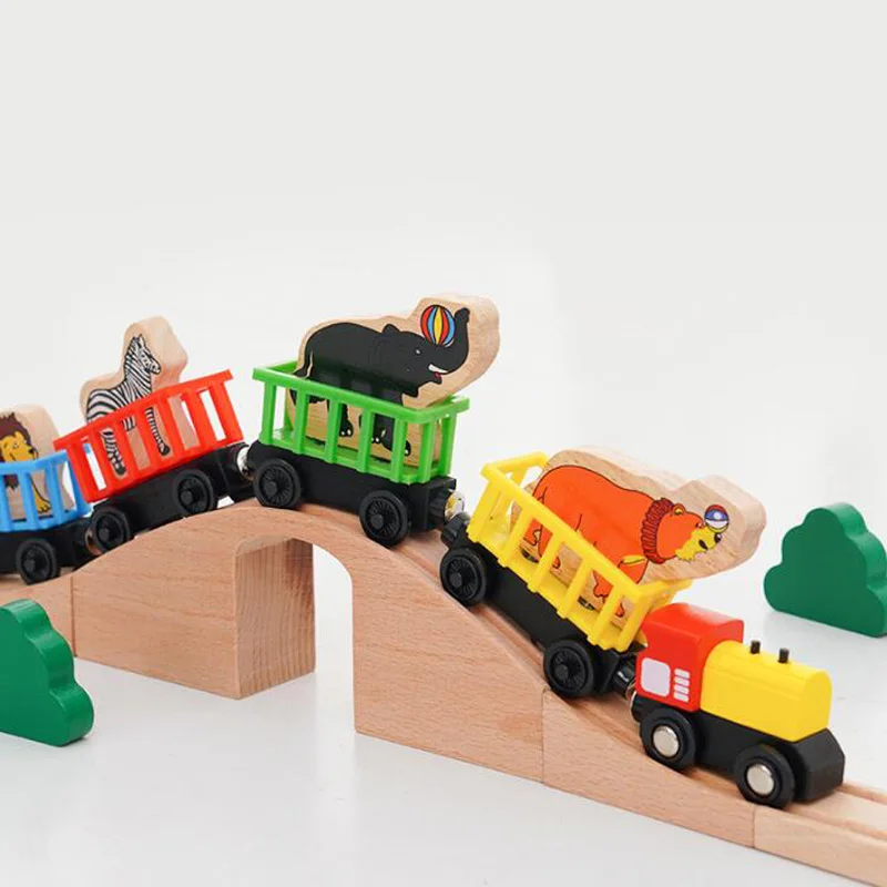 New Wooden Train Set Inertial Push Train Compatible With All Wooden Train Tracks Wooden Toys For Boys And Girls