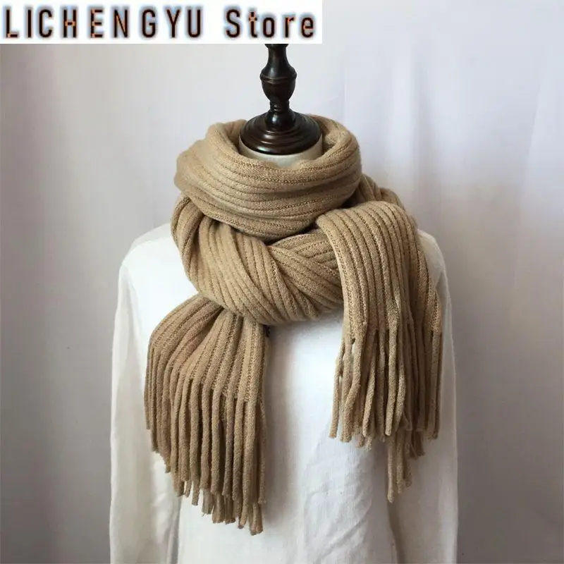 Neue Schal Frauen Winter Student koreanische Strick paar verdickt warme Wolle weibliche einfarbige Quaste Schal x 40cm