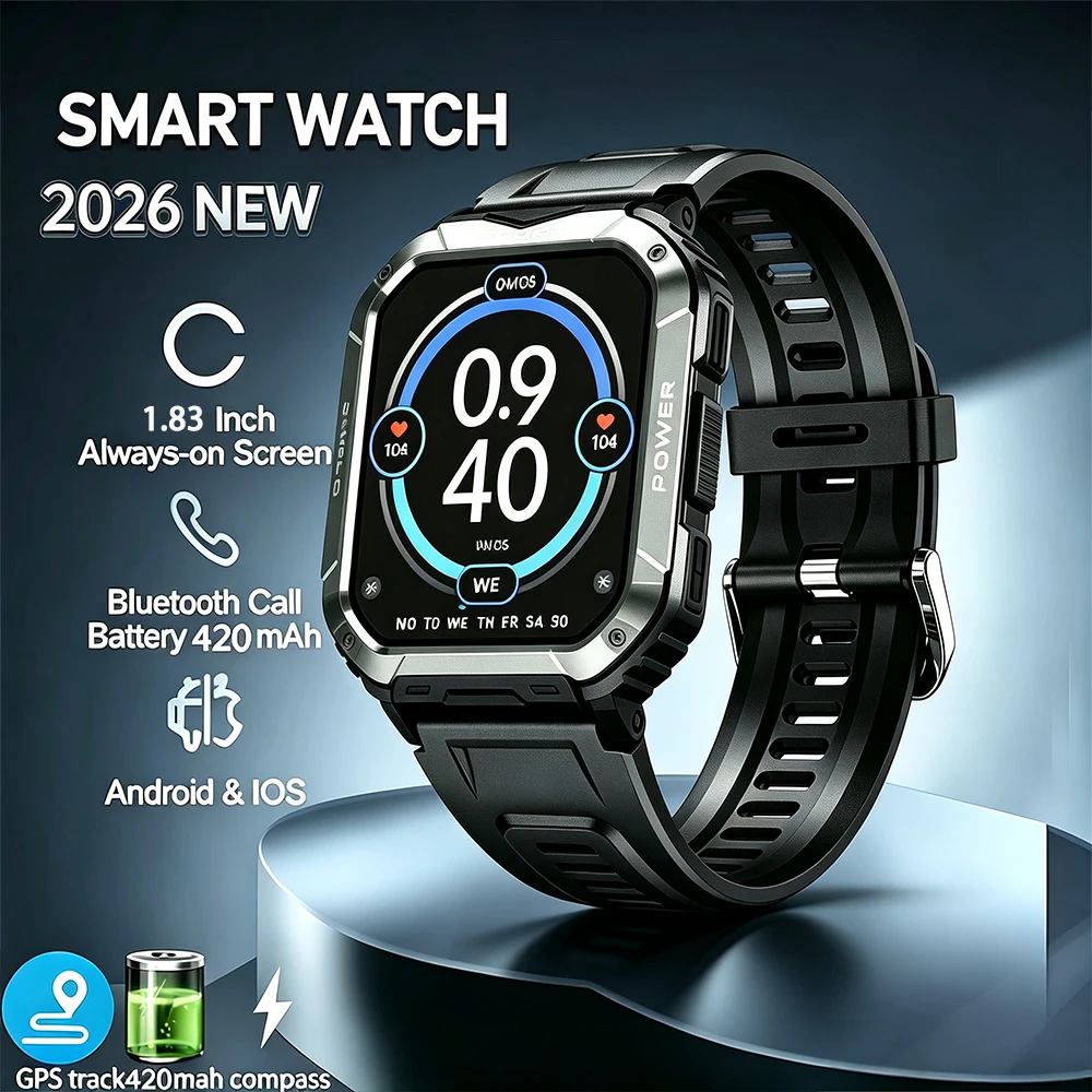 New 1.83'' AMOLED Smart Watch Men IP68 Bluetooth Call Fitness Tracker Heart Rate Monitor Sport Smartwatch with Extra Metal Strap