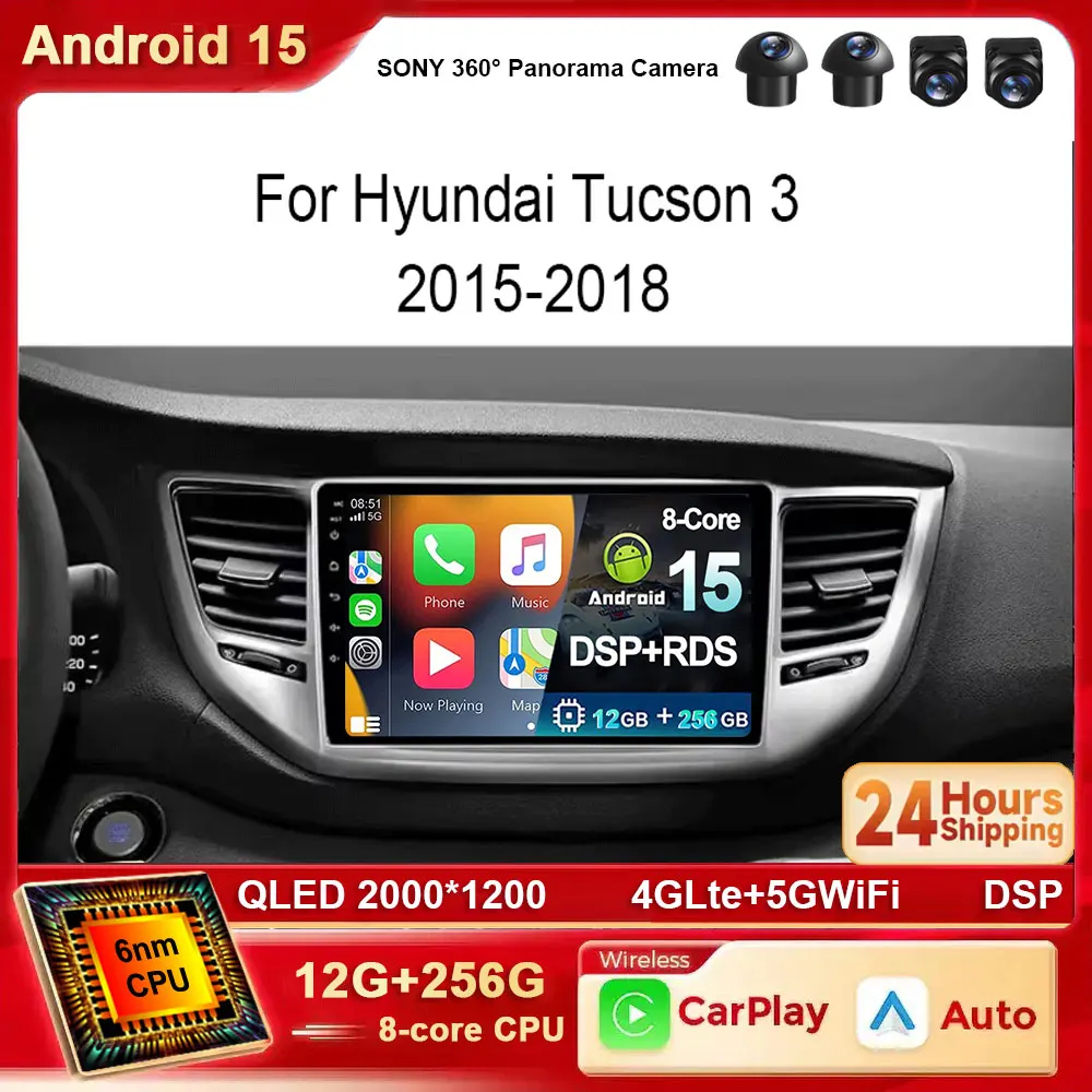 

Автомобильный радиоприемник Android 15 Carplay для Hyundai Tucson IX35 3 2015 2016 2017 2018, навигация, GPS, авто мультимедийный плеер, стерео 4G, WIFI