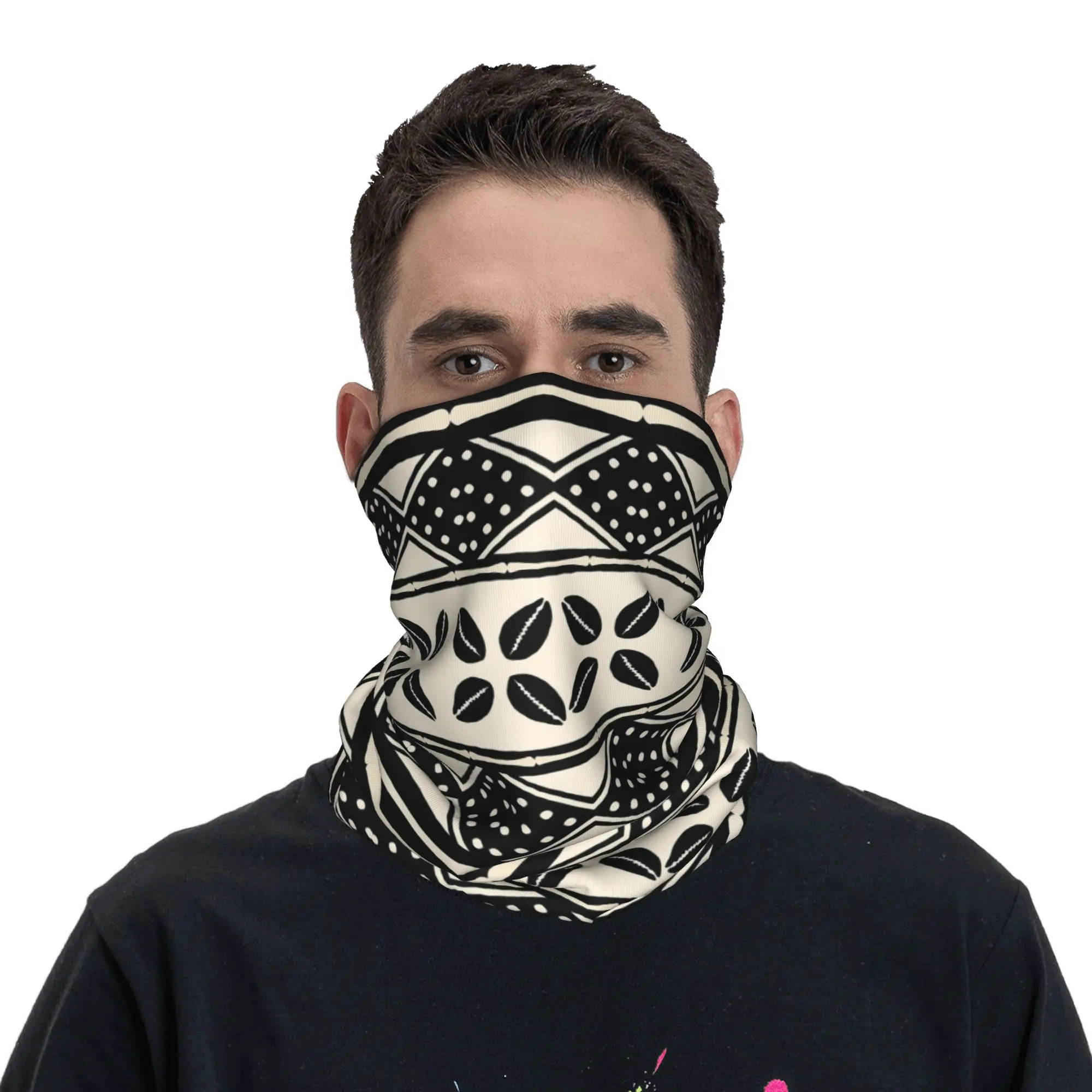 African Mud Cloth Bogolan Bandana Neck Gaiter Printed Magic Scarf Balaclava Running Unisex Adult Washable