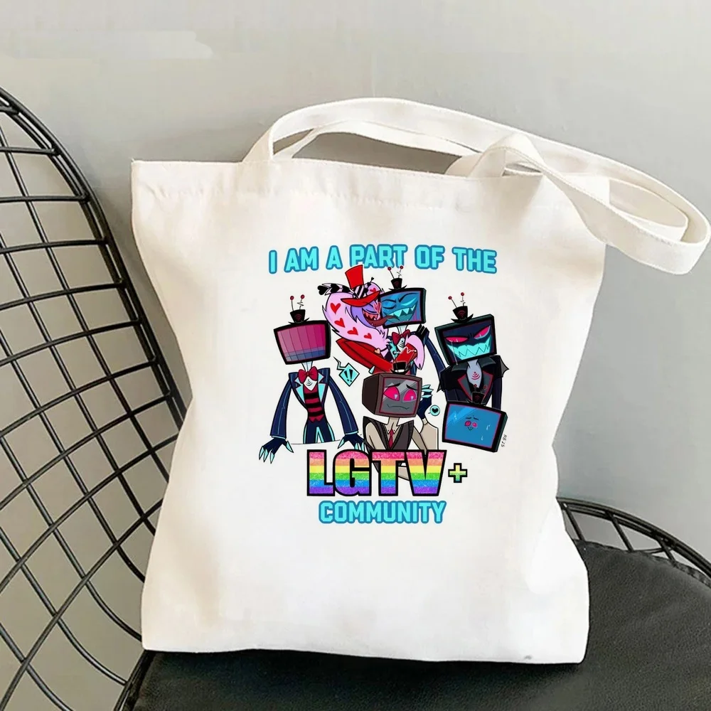 Hazbin Hotel tote bag personnalisable canvas  reusable grocery woman