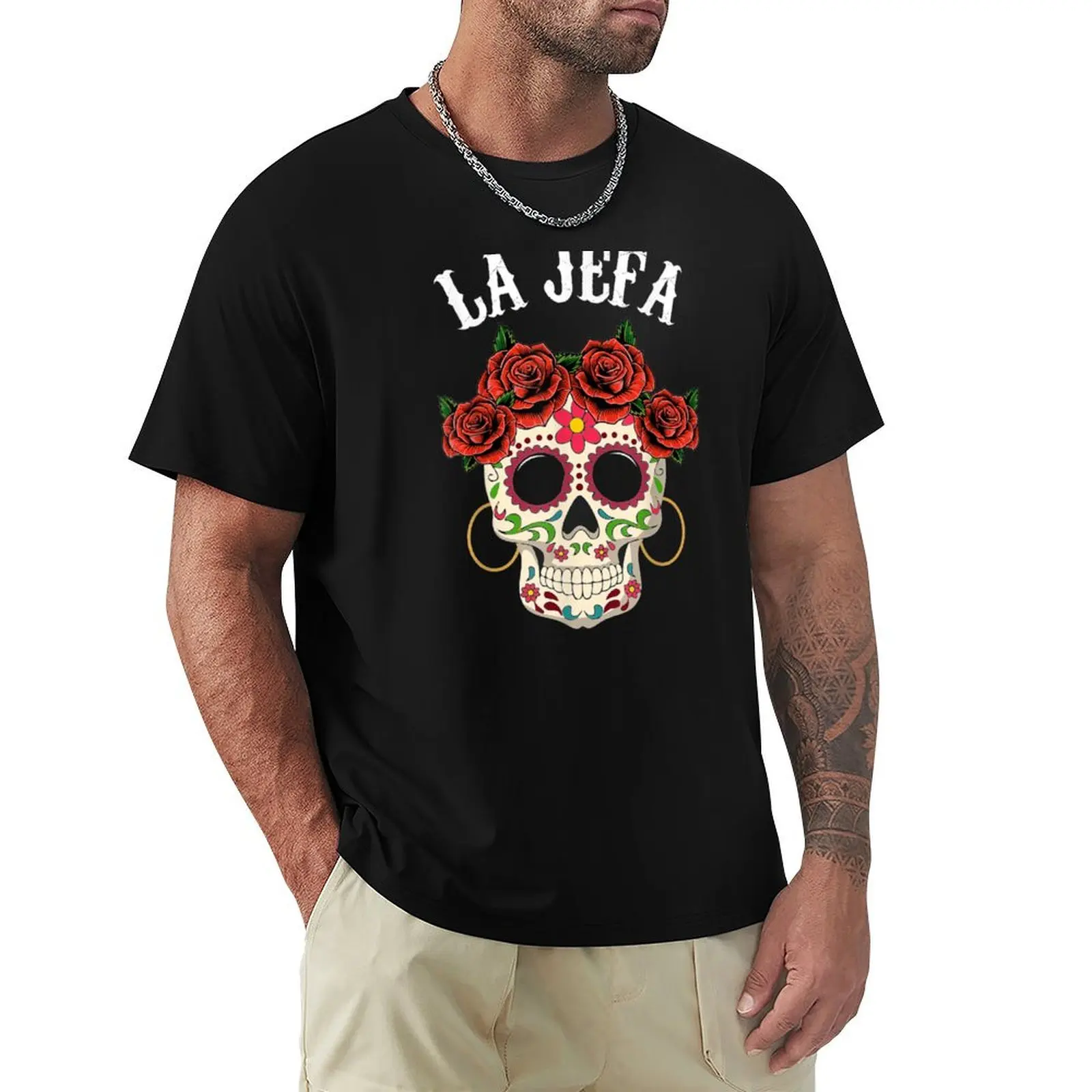 Футболка La Jefa Sugar Skull Apparel в мексиканском стиле к Дню мертвых, базовая повседневная одежда, футболка с коротким рукавом.
