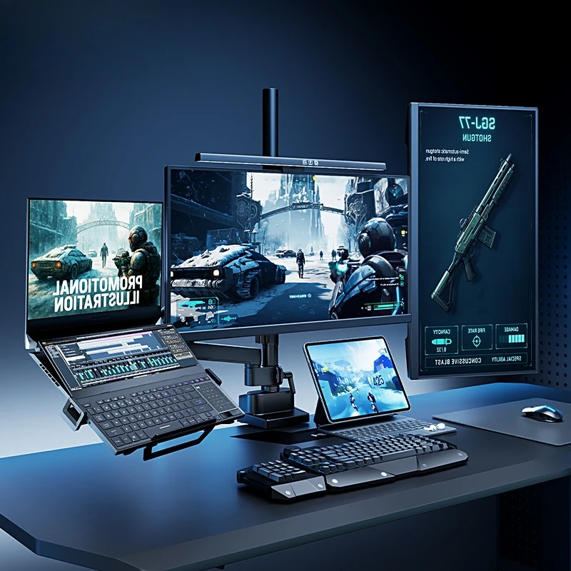three-screen monitor bracket, one-to-three cantilever display screen, robotic arm computer screen base