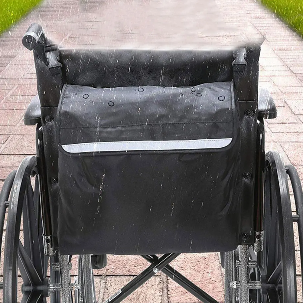 

Large Capacity Wheelchair Rear Bag Waterproof Oxford Fabric Storage Organizer Pouch Hook Design Black Easy Installation