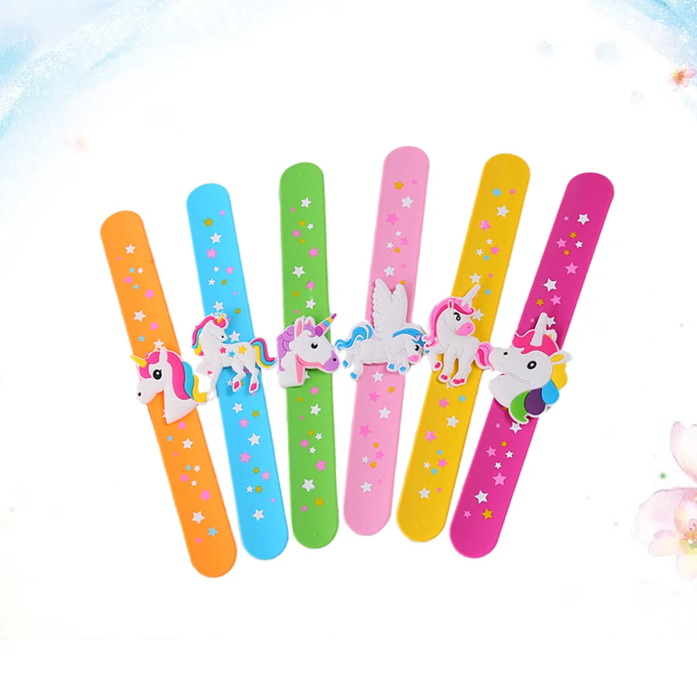 

6pcs Unicorn Slap Bracelets For Kids Slap Bands Party Favors Birthday Christmas Gift Flexible Wristband Pretend Play Set